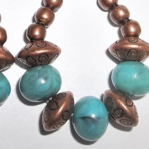Southwestern Hoop Earrings Turquoise Blue and Rustic Copper Boho Style Set 7013 - Picture 4 of 9